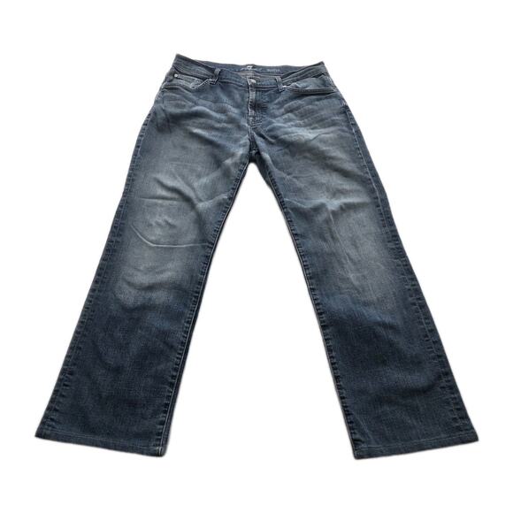 7 For All Mankind Jeans Mens 33 Blue Austyn Straight Stretch Med Wash Denim - Picture 1 of 11